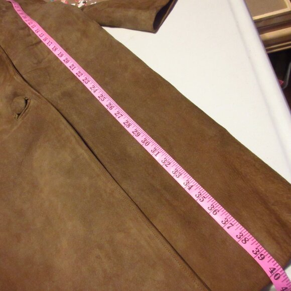 Vintage Shillito's Suede Leather Jacket 8 Long Trench Coat Fur Collar Dark Brown - Picture 16 of 16